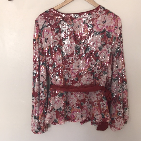 NEW LC Lauren Conrad Sequin Puff Sleeve Wrap Top - Picture 6 of 8